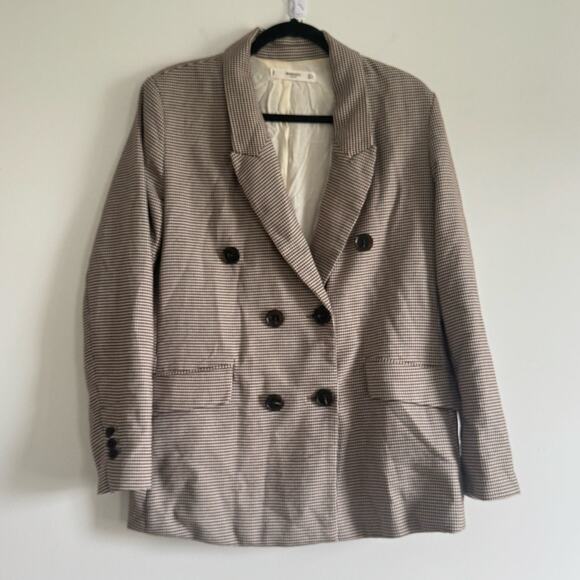 MANGO Casual Brown Houndstooth Double Breasted Blazer Women’s Medium (EUR L) - Picture 1 of 6